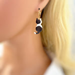 Black Tuxedo Cat Earrings dangle gold enamel leverback kitten kitty jewelry unique gift for cat lovers veterinarians, vet techs women, her