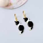 Black Tuxedo Cat Earrings dangle gold enamel leverback kitten kitty jewelry unique gift for cat lovers veterinarians, vet techs women, her