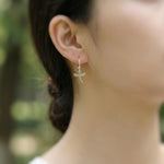 Tiny Dragonfly Earrings dangle Huggie Hoops silver, gold