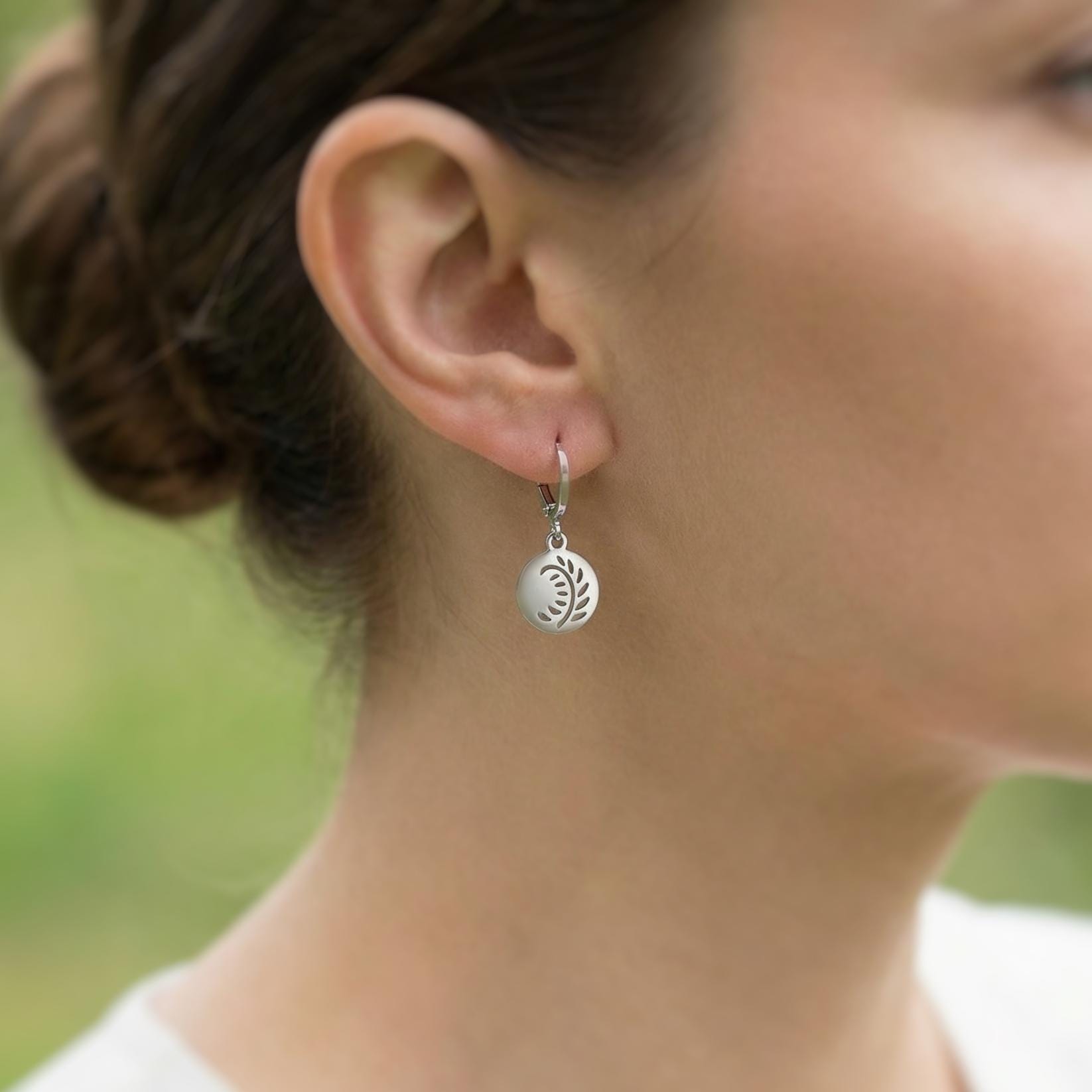 Leaf Fern Earrings Huggie Hoops dangle Sterling Silver lightweight botanical plant earrings Handmade Jewelry gift for gardener sister friend