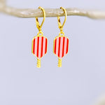 Pickleball Earrings gold dangle leverbacks colorful enamel racquet pickleball player jewelry gift for her sporty cute fitness accessories
