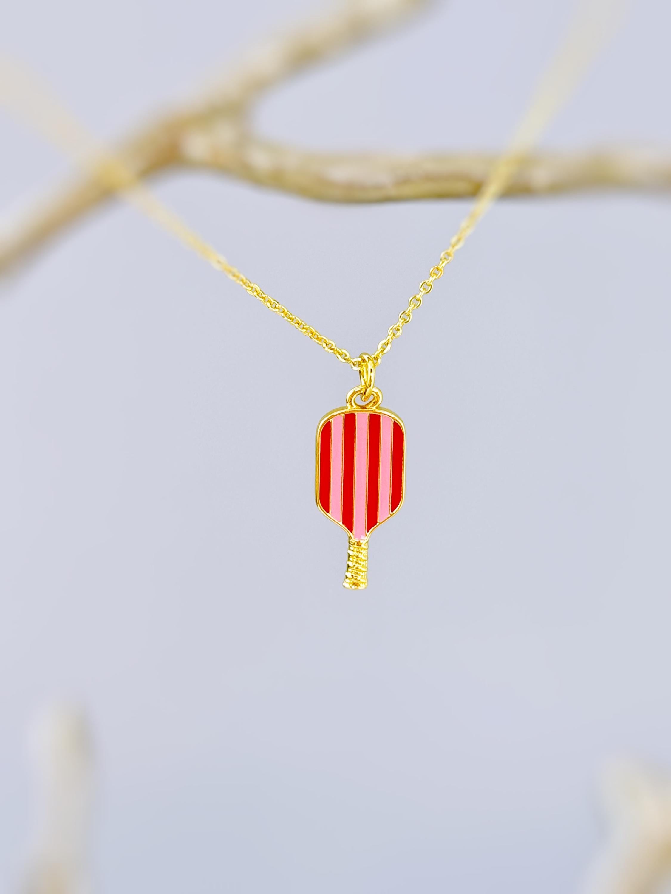 Pickleball Necklace, gold colorful enamel racquet pickleball player jewelry gift for her unique sporty cute fitness accessories for women