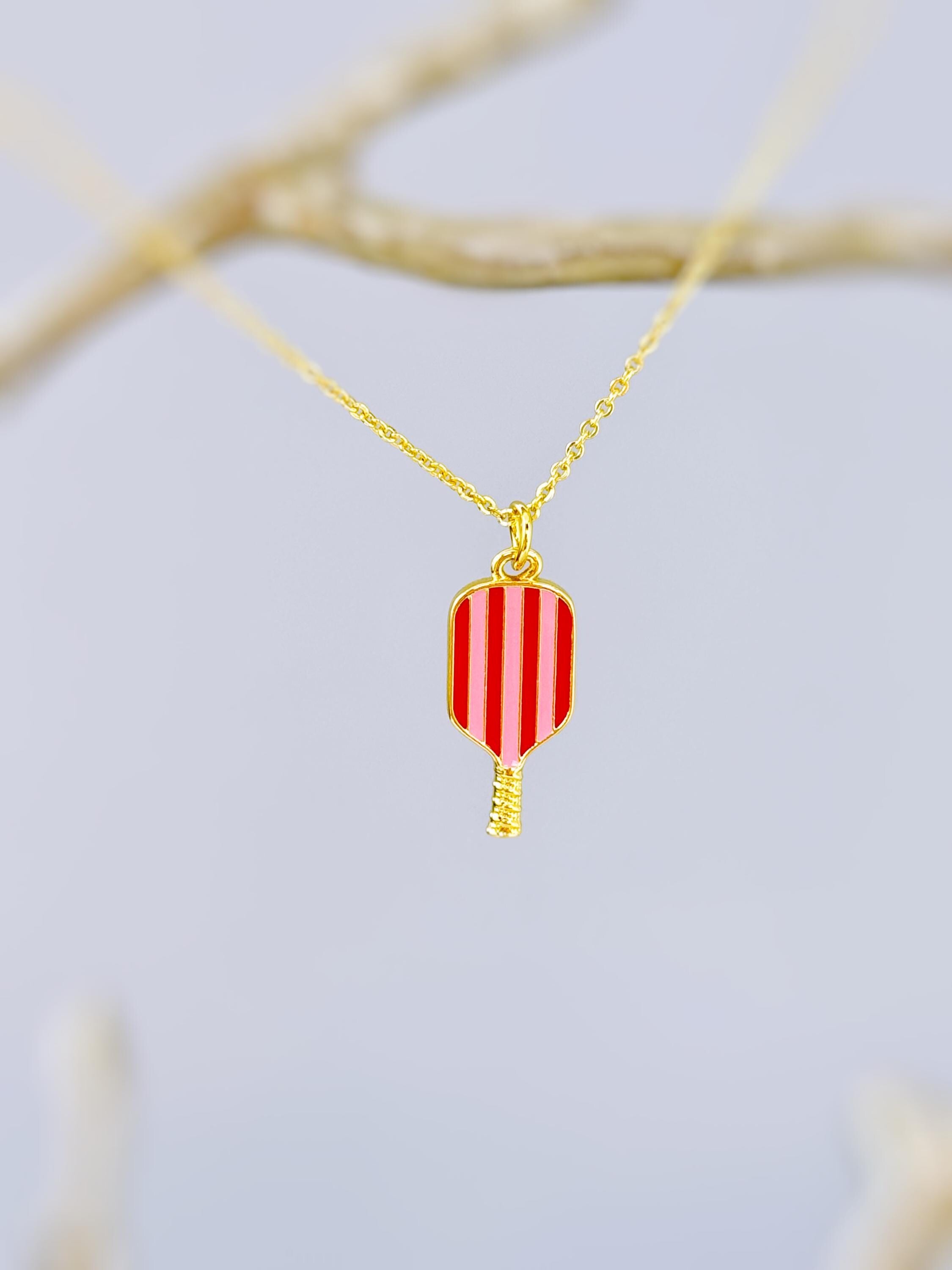 Pickleball Necklace, gold colorful enamel racquet pickleball player jewelry gift for her unique sporty cute fitness accessories for women