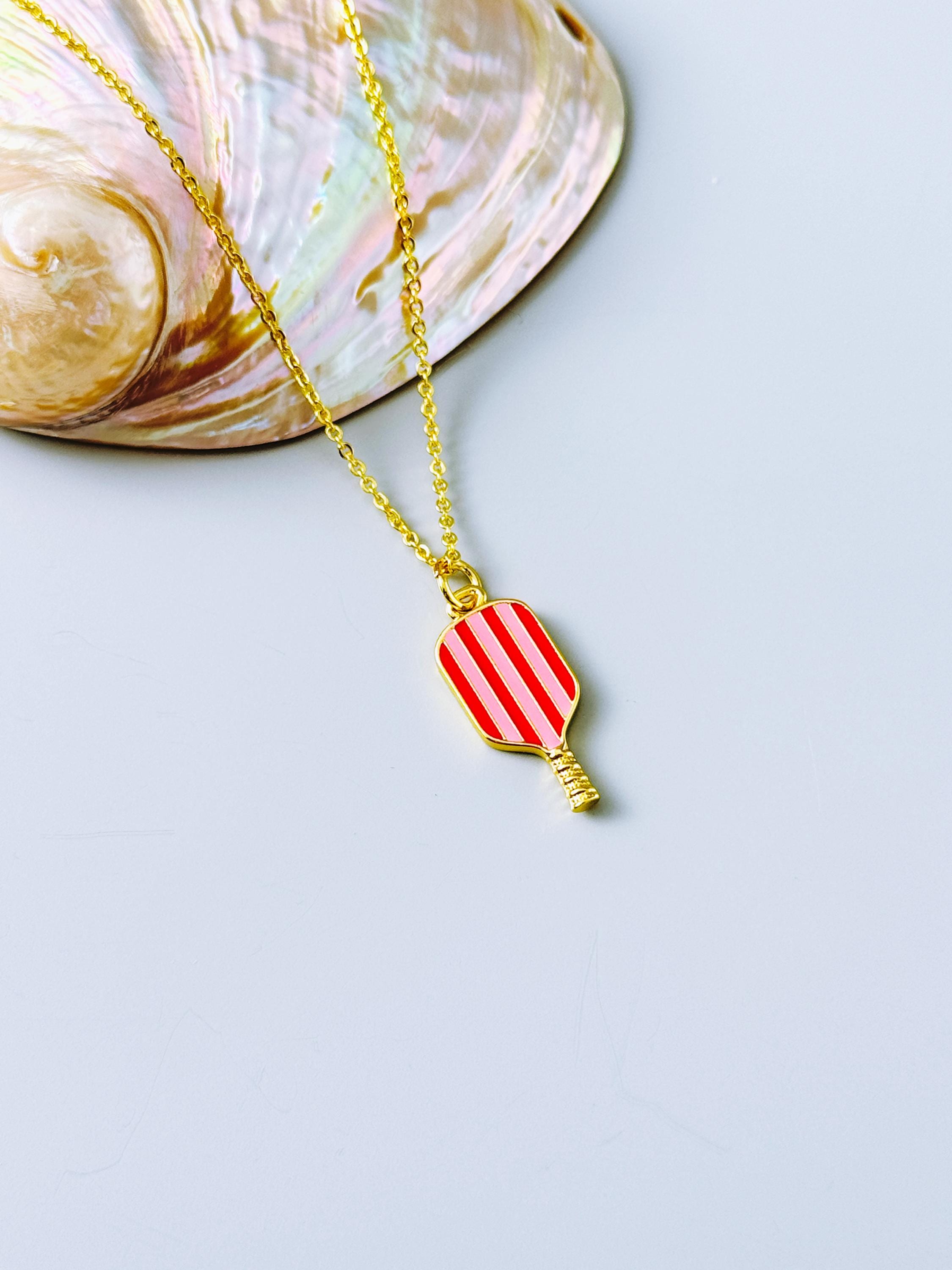 Pickleball Necklace, gold colorful enamel racquet pickleball player jewelry gift for her unique sporty cute fitness accessories for women