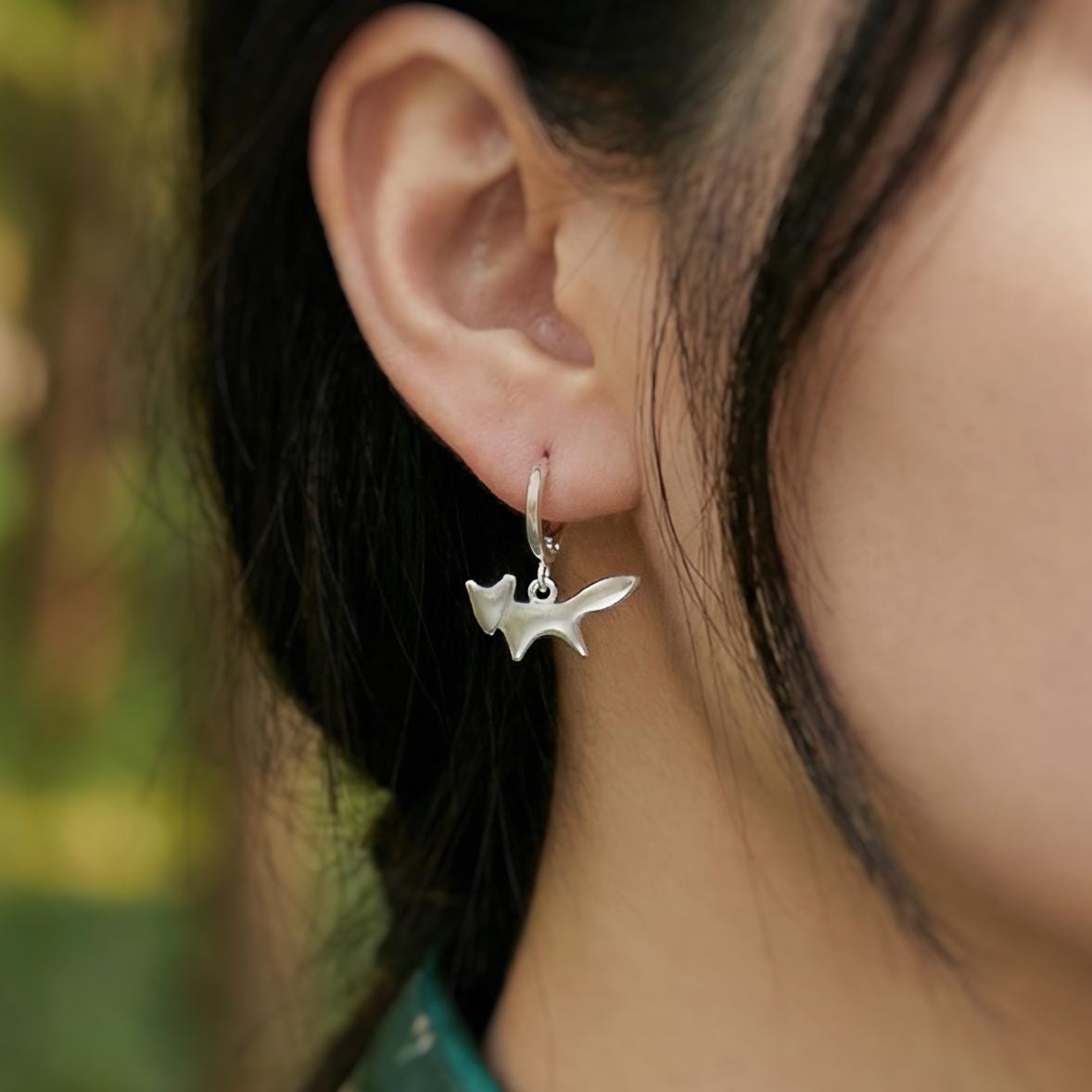 Rose Gold Fox Earrings dangle huggie hoops handmade nature woodland animal Jewelry minimalist cottagecore earrings gift for her, daughter