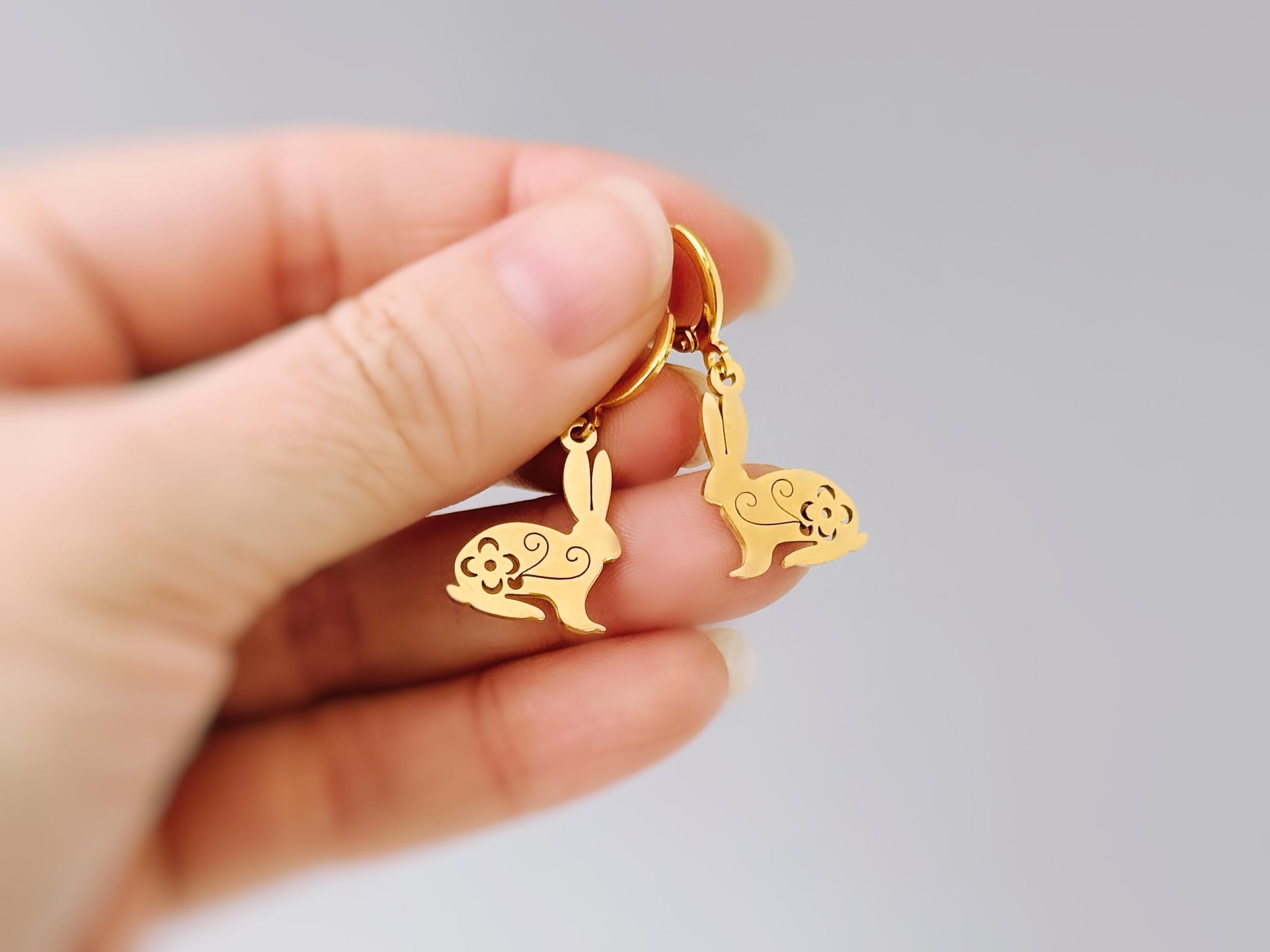 Bunny Rabbit Earrings Dangle Silver, Gold Huggie Hoops cute Spring jewelry Easter Gift for her cottagecore woodland creature nature jewelry