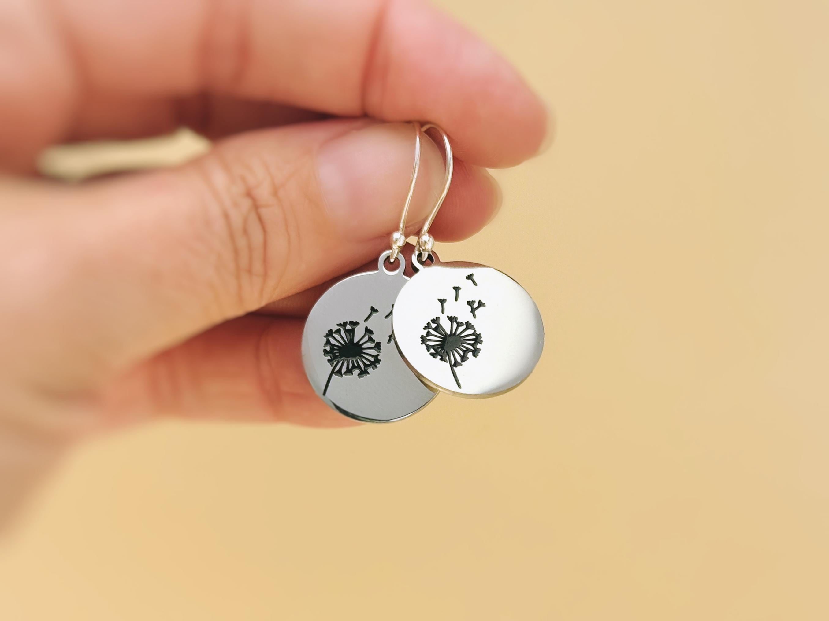 Dandelion Earrings Dangle Silver Spring Jewelry for her botanical garden plant earrings nature lover jewelry gift for gardener sister bff
