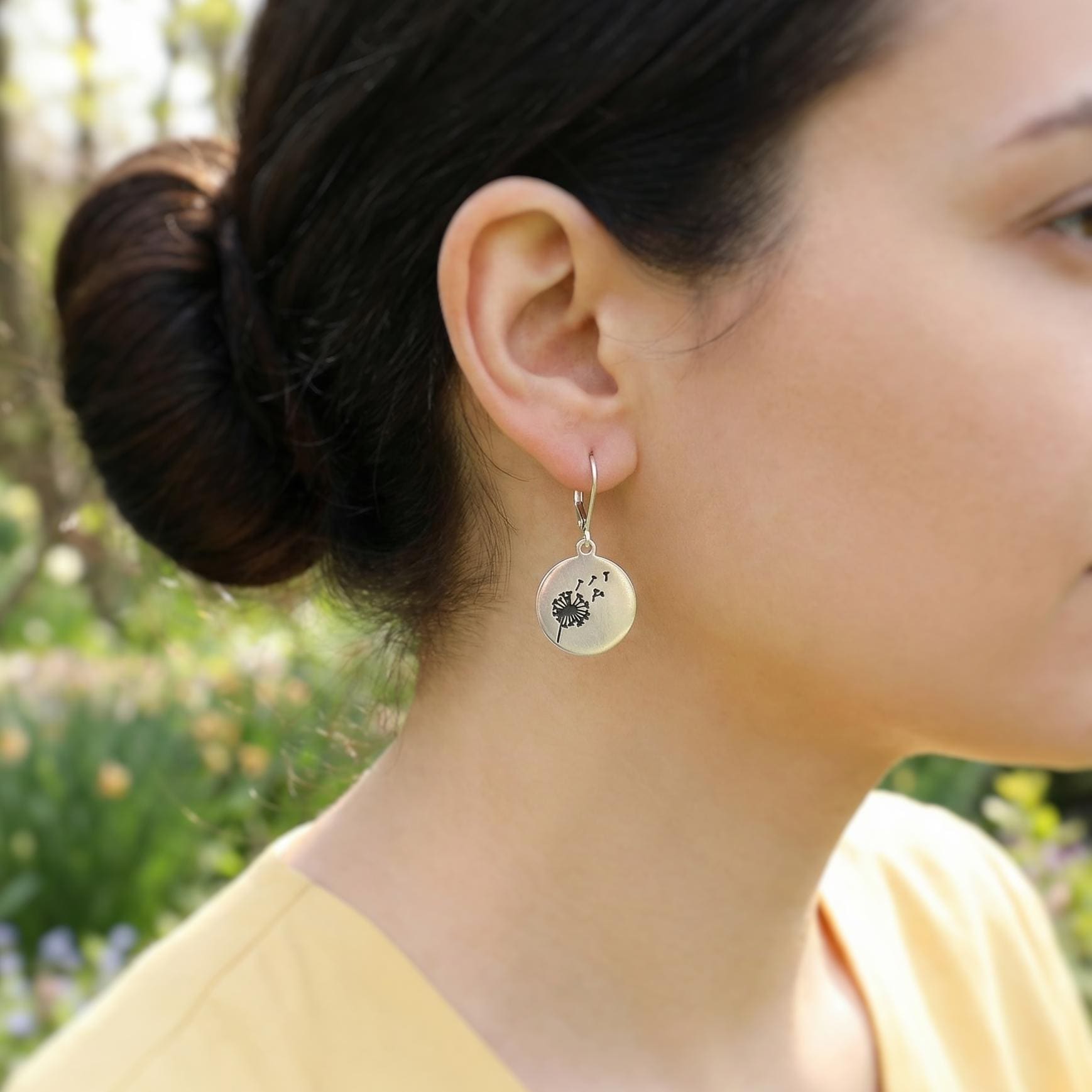 Dandelion Earrings Dangle Silver Spring Jewelry for her botanical garden plant earrings nature lover jewelry gift for gardener sister bff