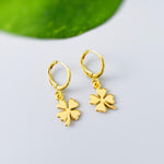Dainty Gold Four Leaf Clover Earrings Dangle Minimalist Huggie Hoops lucky Shamrock charm Irish jewelry St Patricks day gift for her, women