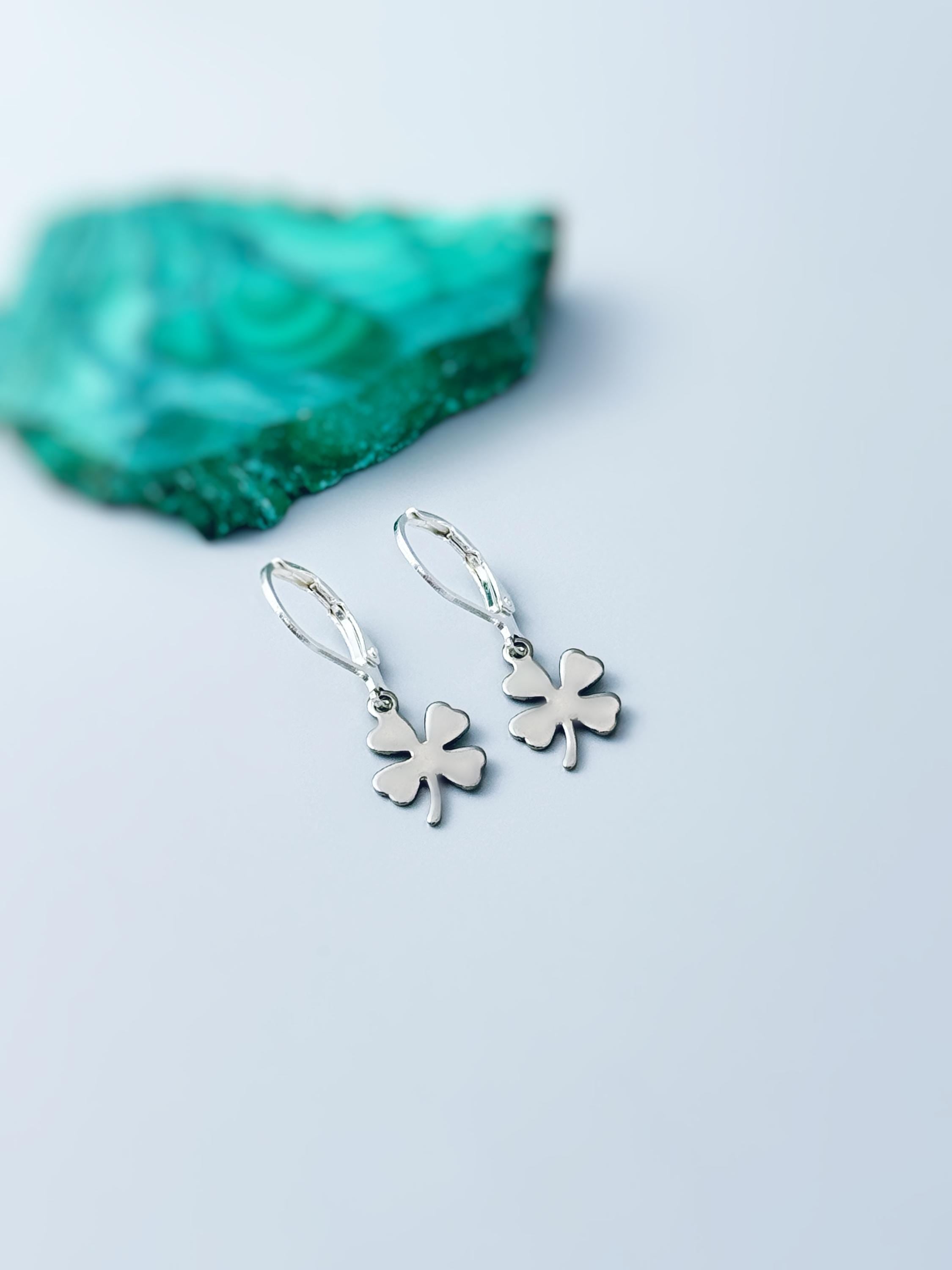 Dainty Gold Four Leaf Clover Earrings Dangle Minimalist Huggie Hoops lucky Shamrock charm Irish jewelry St Patricks day gift for her, women