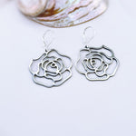 Rose Earrings dangle gold, silver handmade elegant lightweight statement floral nature jewelry June Birth Flower gift for mom, wife gardener
