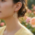 Rose Earrings dangle gold, silver handmade elegant lightweight statement floral nature jewelry June Birth Flower gift for mom, wife gardener