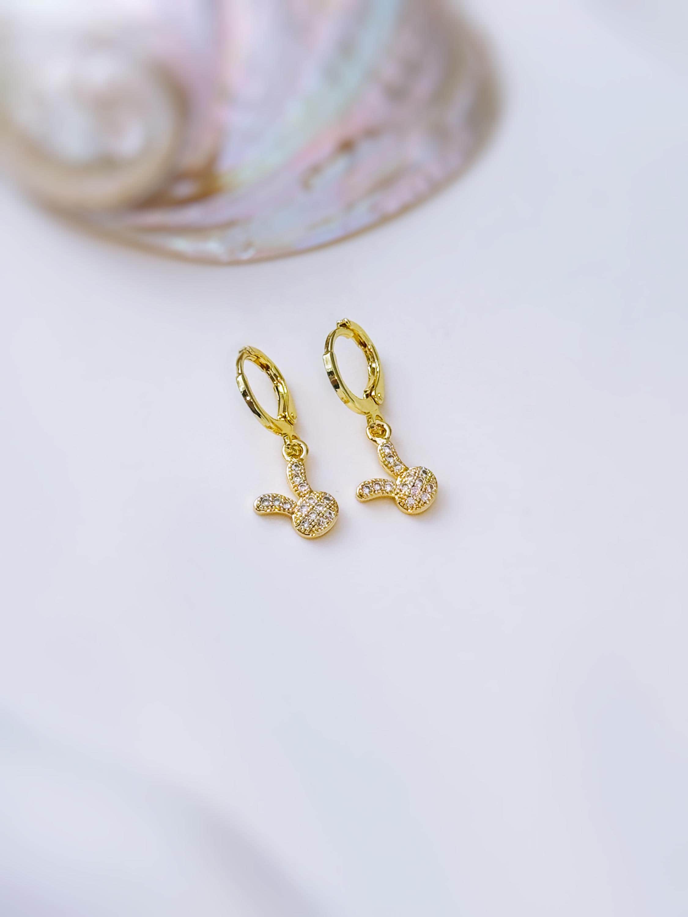 Dainty Bunny Earrings Dangle Gold Huggie Hoops cute Spring jewelry Easter Gift for her cottagecore woodland creature nature rabbit jewelry