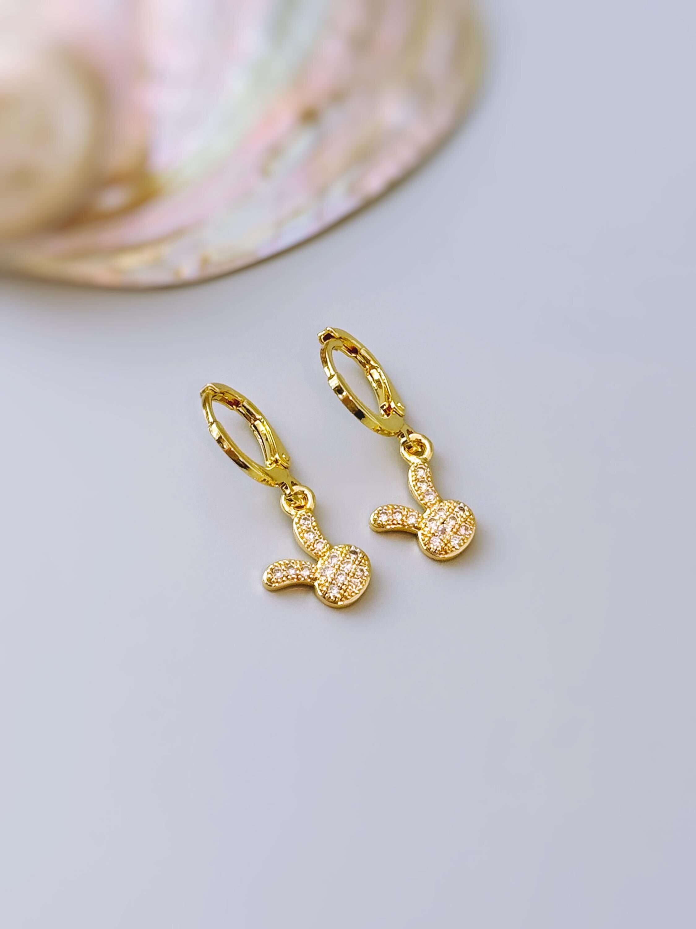 Dainty Bunny Earrings Dangle Gold Huggie Hoops cute Spring jewelry Easter Gift for her cottagecore woodland creature nature rabbit jewelry