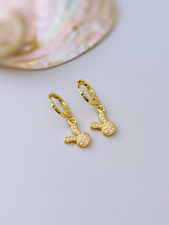 Dainty Bunny Earrings Dangle Gold Huggie Hoops cute Spring jewelry Easter Gift for her cottagecore woodland creature nature rabbit jewelry