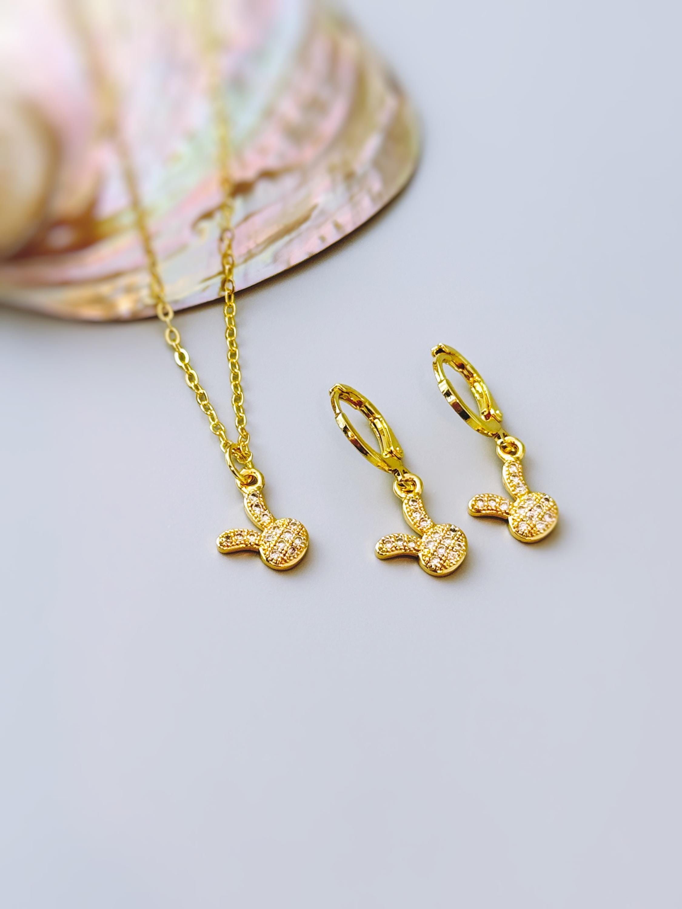 Dainty Bunny Earrings Dangle Gold Huggie Hoops cute Spring jewelry Easter Gift for her cottagecore woodland creature nature rabbit jewelry