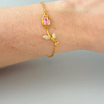 Dainty Tulip Bracelet Gold elegant spring jewelry flower Mothers Day gift for mom, women gardeners pink botanical April Birth flower jewelry