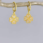 Lucky Gold Four Leaf Clover Earrings Dangle Crystal leverbacks Shamrock Chrams Irish jewelry good luck St Patricks day gift for her, women