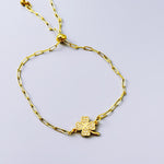 Dainty Gold Four Leaf Clover Bracelet Adjustable minimalist paperclip chain bracelet crystal charm Bracelet, St Patricks Day Gift for Her