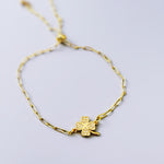 Dainty Gold Four Leaf Clover Bracelet Adjustable minimalist paperclip chain bracelet crystal charm Bracelet, St Patricks Day Gift for Her