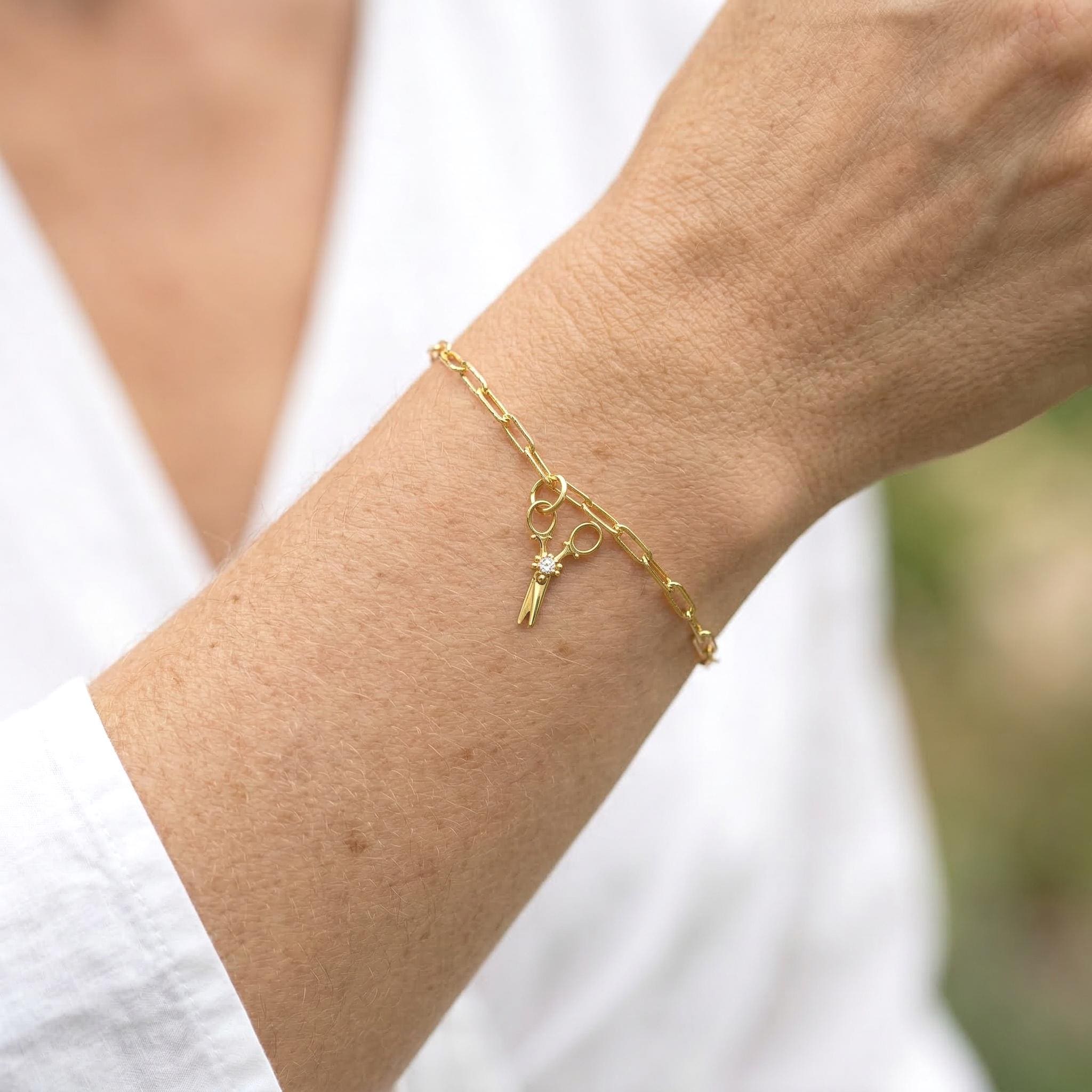 Dainty Scissor Bracelet Gold cute salon stylist cosmetology hairdresser gift for women wlw lesbian pride month jewelry gift for her