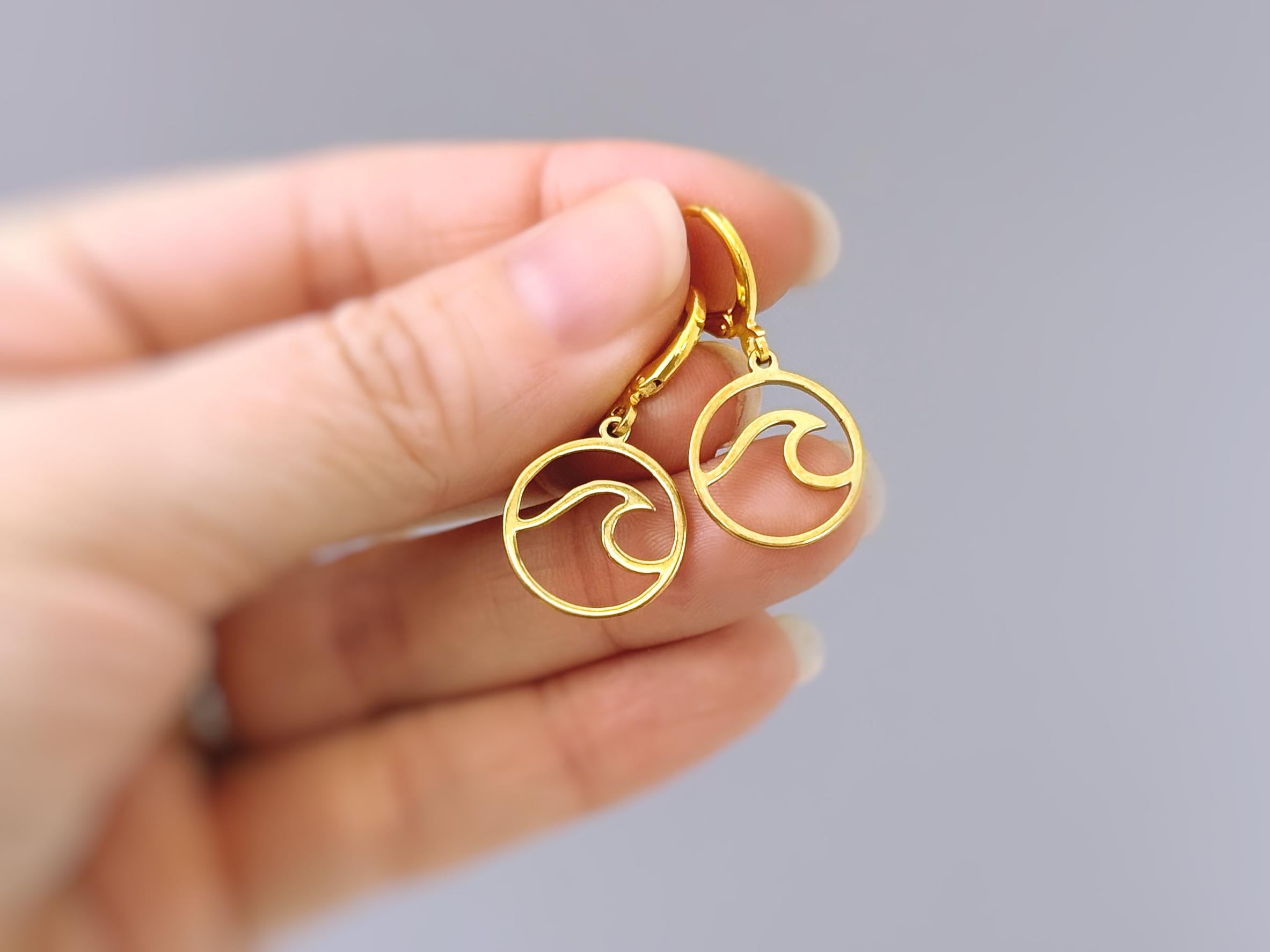 Wave Earrings dangle silver, gold handmade beachy ocean summer jewelry unique gift for surfers, swimmers, nature, sea, and water lovers