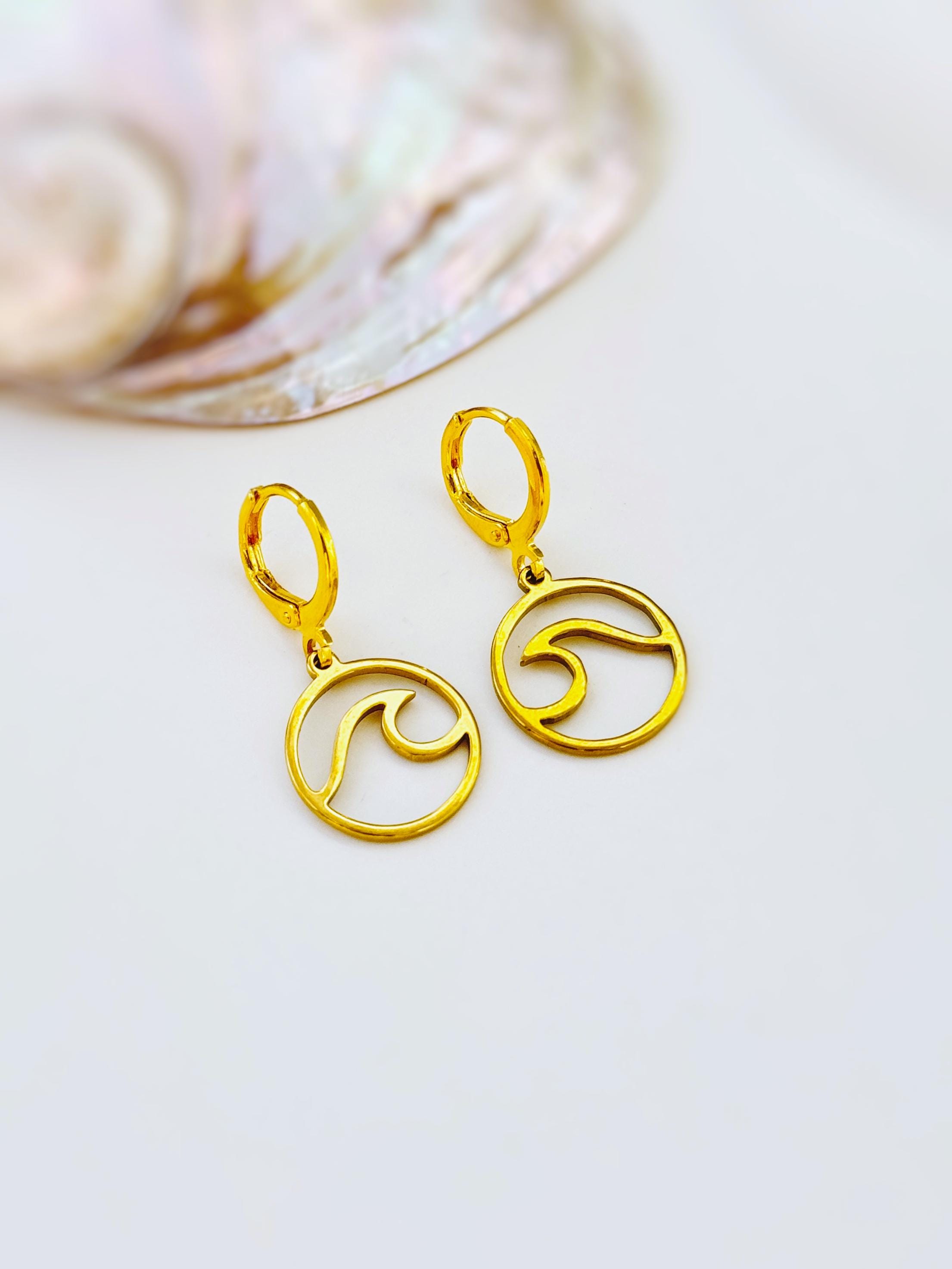 Wave Earrings dangle silver, gold handmade beachy ocean summer jewelry unique gift for surfers, swimmers, nature, sea, and water lovers