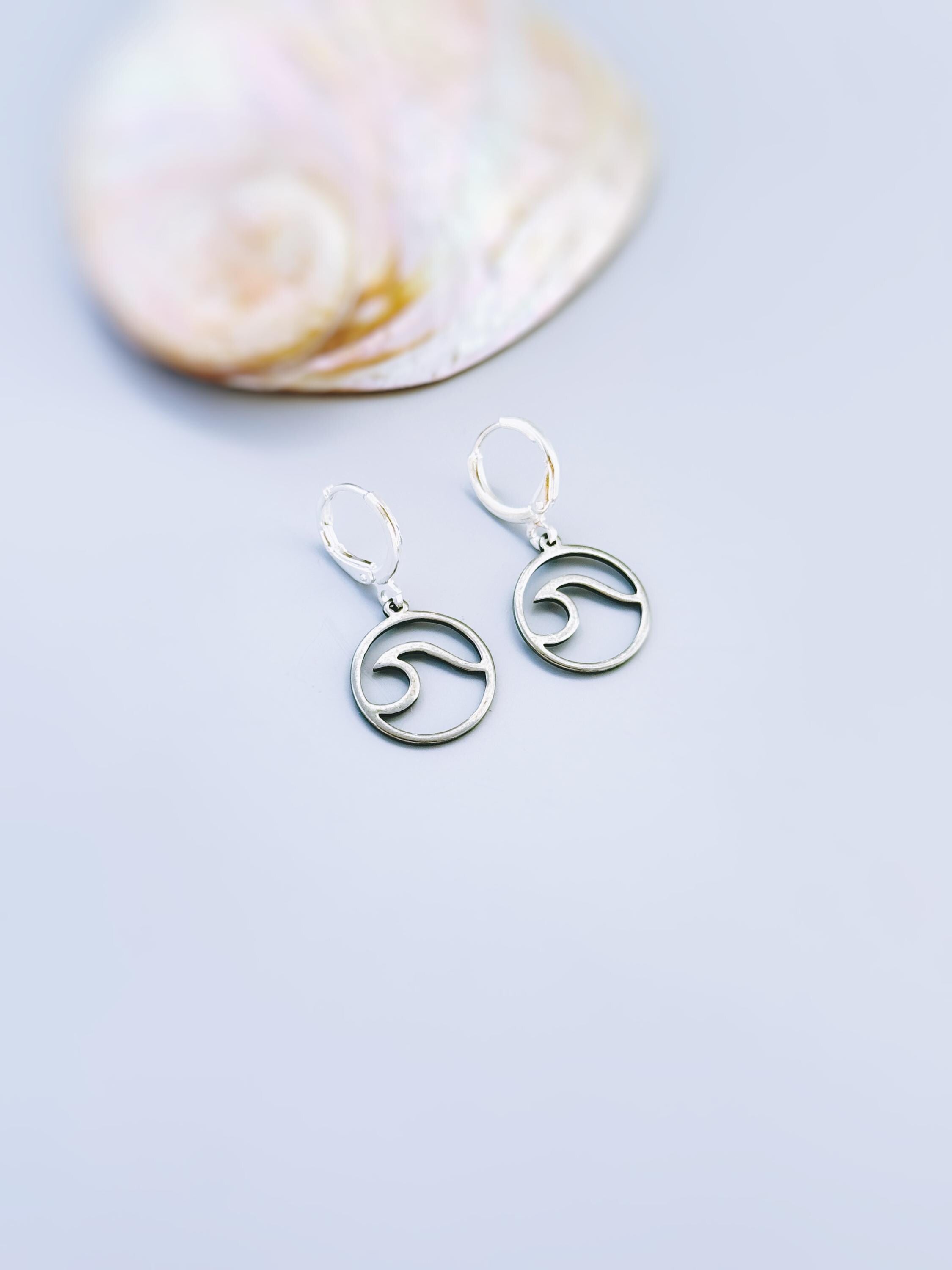 Wave Earrings dangle silver, gold handmade beachy ocean summer jewelry unique gift for surfers, swimmers, nature, sea, and water lovers