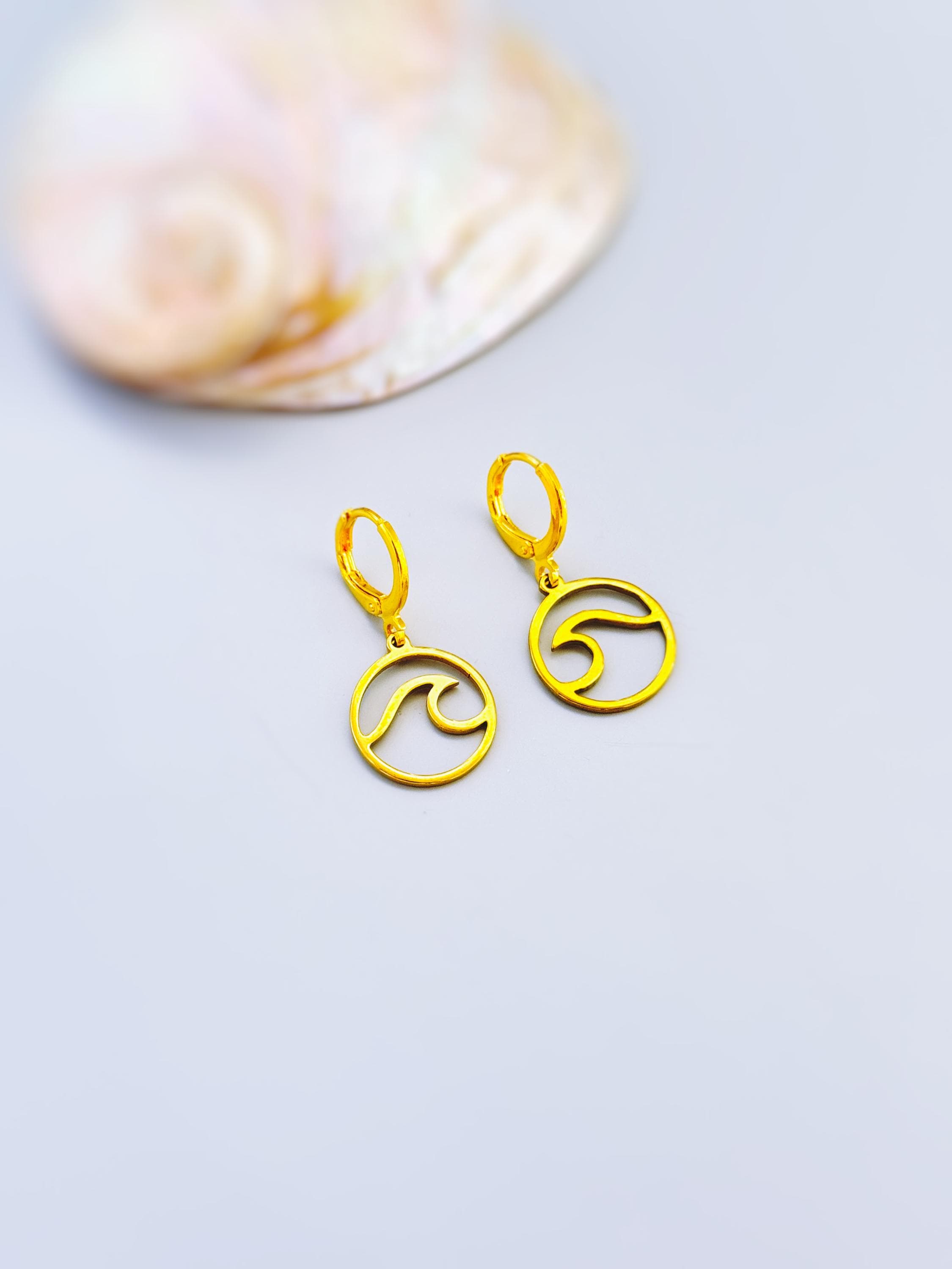 Wave Earrings dangle silver, gold handmade beachy ocean summer jewelry unique gift for surfers, swimmers, nature, sea, and water lovers