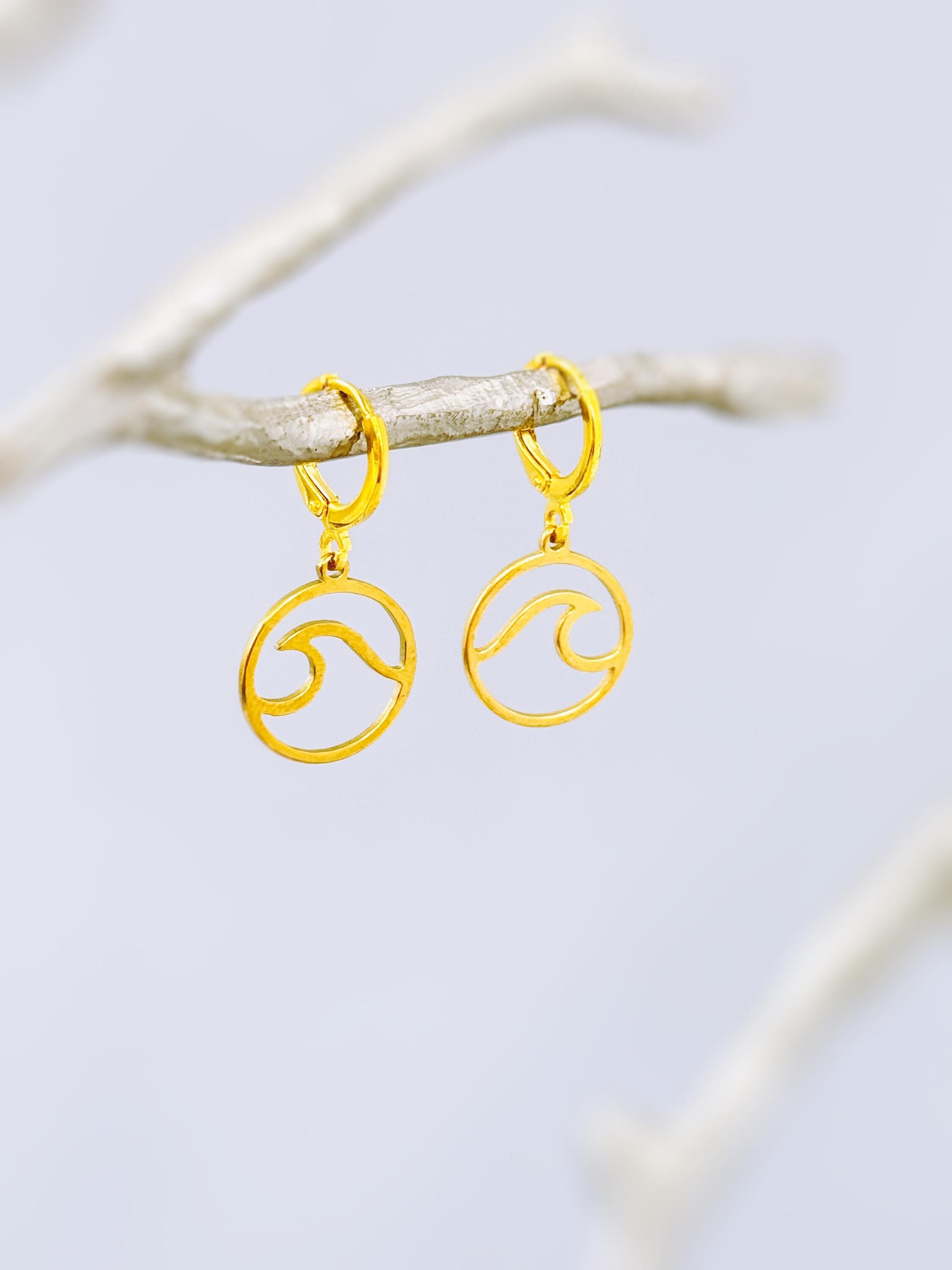Wave Earrings dangle silver, gold handmade beachy ocean summer jewelry unique gift for surfers, swimmers, nature, sea, and water lovers