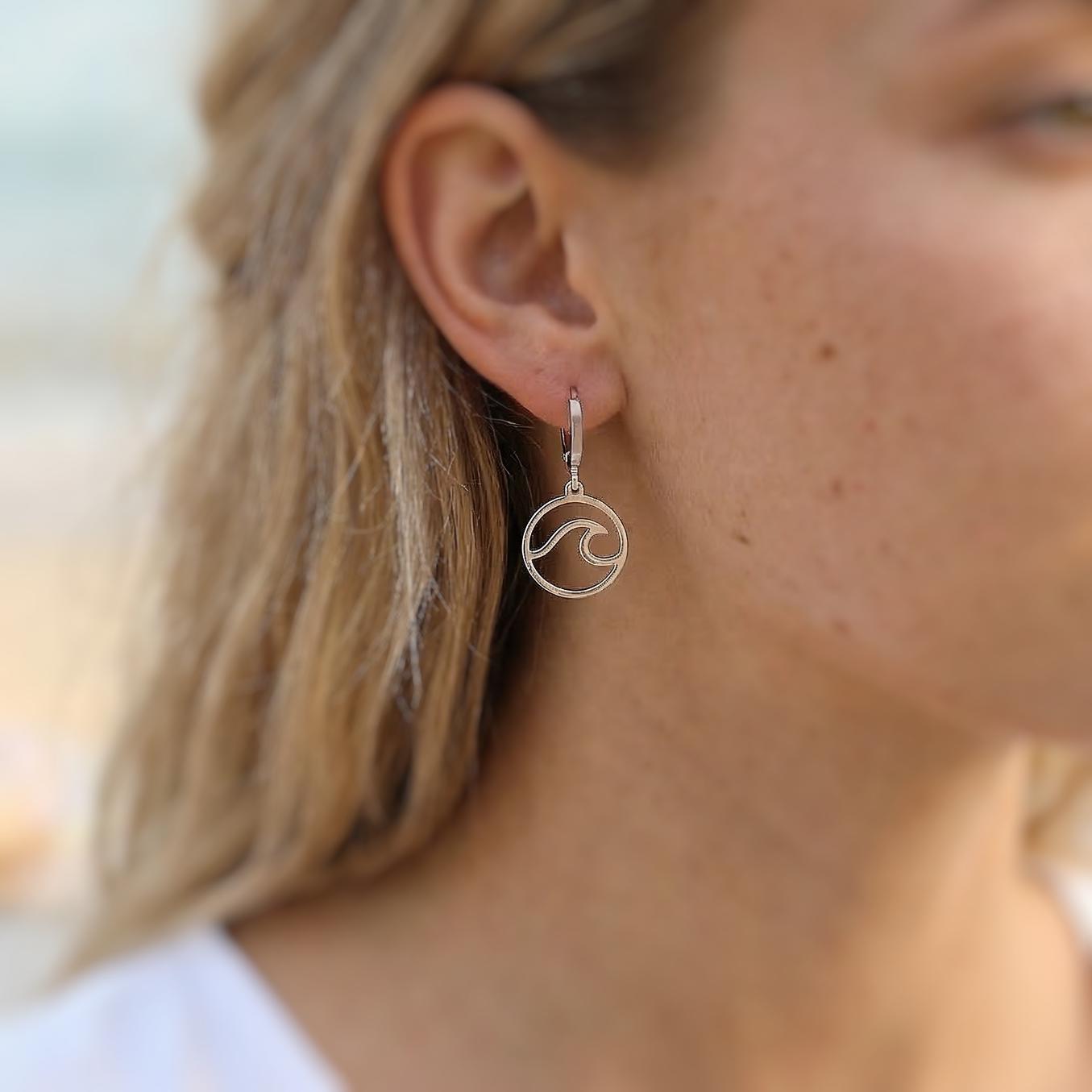 Wave Earrings dangle silver, gold handmade beachy ocean summer jewelry unique gift for surfers, swimmers, nature, sea, and water lovers