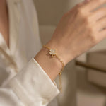 Dainty Gold Four Leaf Clover Bracelet Adjustable minimalist paperclip chain bracelet crystal charm Bracelet, St Patricks Day Gift for Her