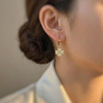 Lucky Gold Four Leaf Clover Earrings Dangle Crystal Huggie Hoops Shamrock Chrams Irish jewelry good luck St Patricks day gift for her, women