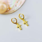 Dainty Gold Cross Earrings dangle huggie hoops silver minimalist crystal religious faith jewelry for her Christian baptism confirmation gift