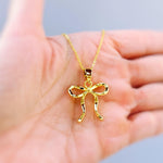 Ribbon Bow Necklace Gold, Silver pendant romantic coquette bowknot jewelry gift for girlfriend, wife feminine pendant necklace for women