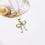 Ribbon Bow Necklace Gold, Silver pendant romantic coquette bowknot jewelry gift for girlfriend, wife feminine pendant necklace for women