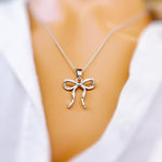 Ribbon Bow Necklace Gold, Silver pendant romantic coquette bowknot jewelry gift for girlfriend, wife feminine pendant necklace for women