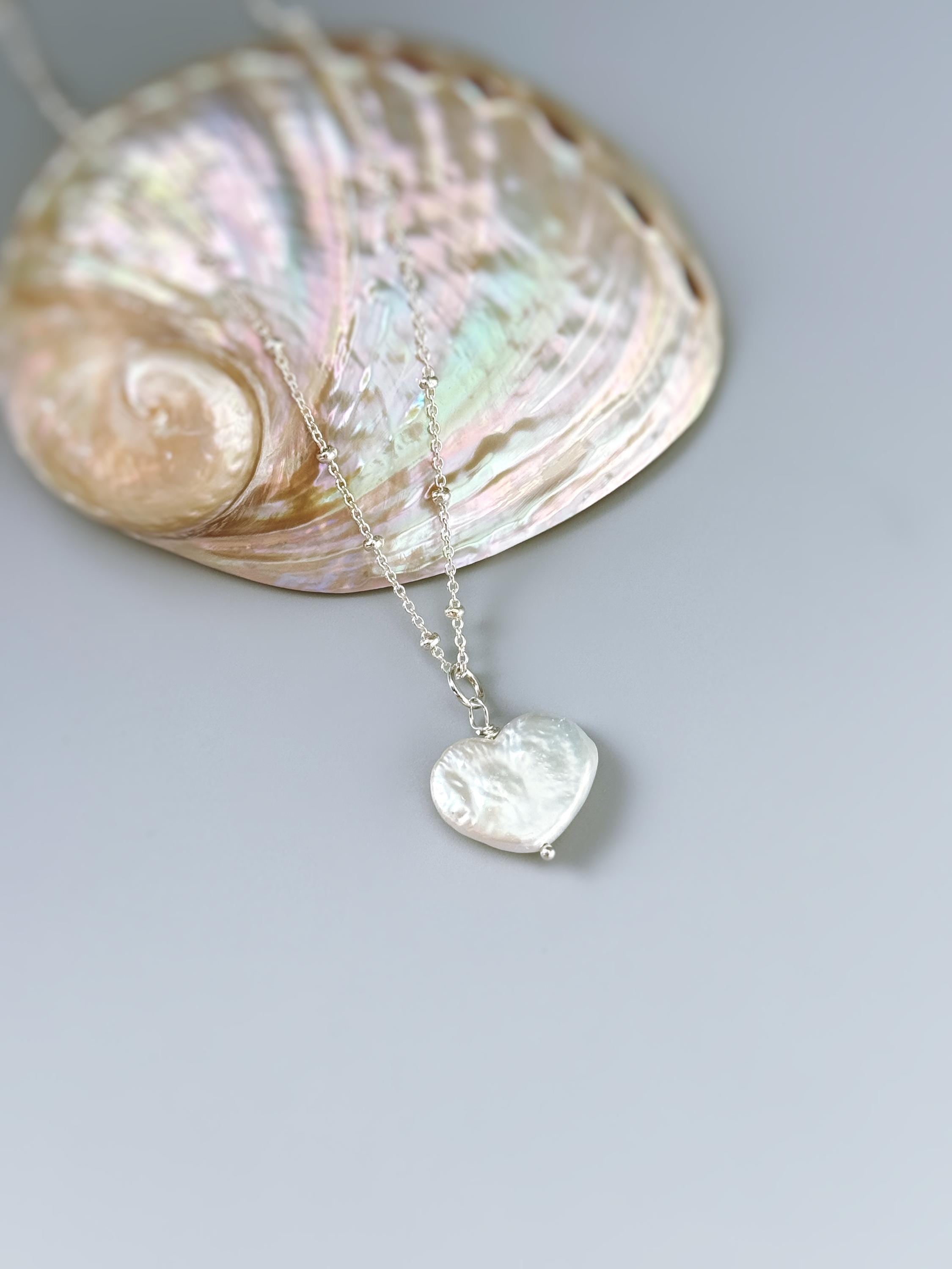 Baroque Pearl Heart Necklace 14k gold, Sterling Silver dainty real freshwater pearl necklace for women single June birthstone gift for mom