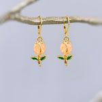 Peach Tulip Earrings Dangle Gold Leverbacks handmade colorful spring floral jewelry April Birthday  birth flower gift for gardener, moms her