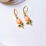 Peach Tulip Earrings Dangle Gold Leverbacks handmade colorful spring floral jewelry April Birthday  birth flower gift for gardener, moms her