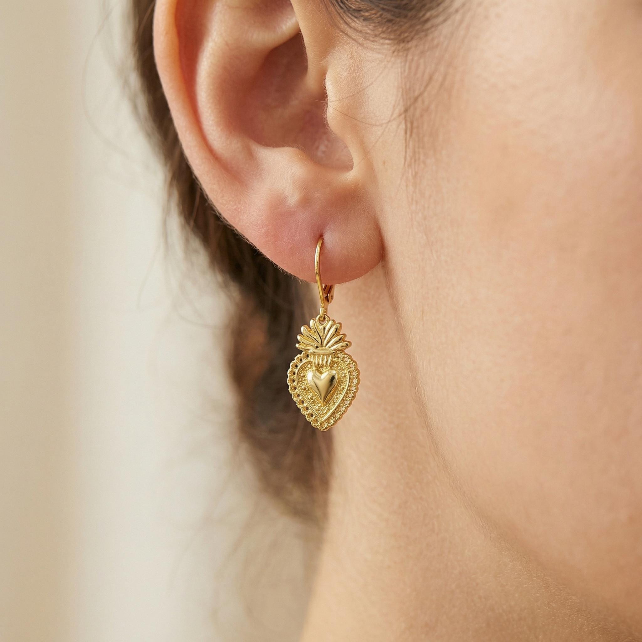 Sacred Earrings Gold, Silver Dangle religious faith jewelry for women Christian Jewelry, Catholic Faith Confirmation Gift for her, women