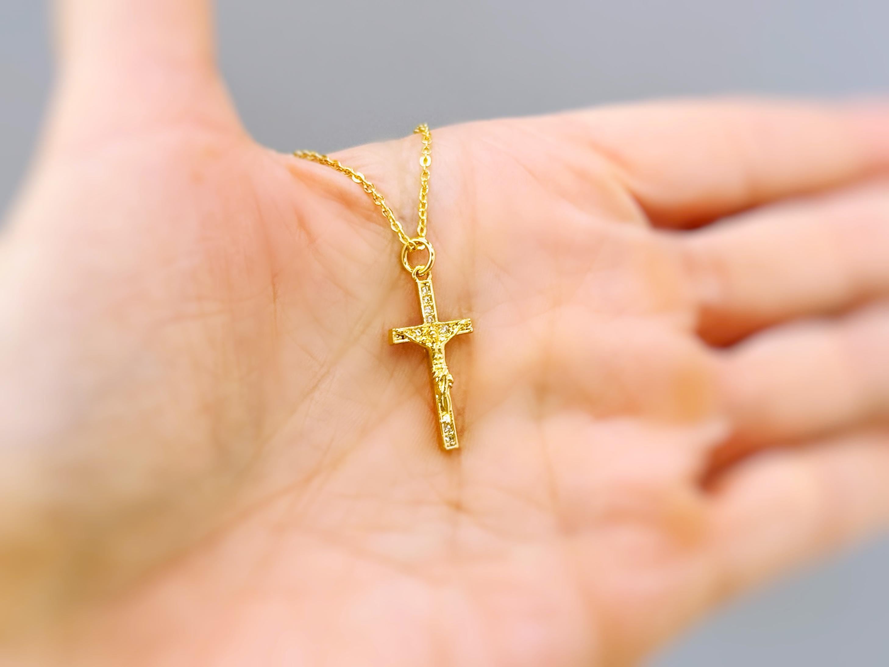 Crucifix Necklace Gold Dainty Catholic jewelry Jesus Christian cross faith necklace religious confirmation baptism Easter Gift for her woman