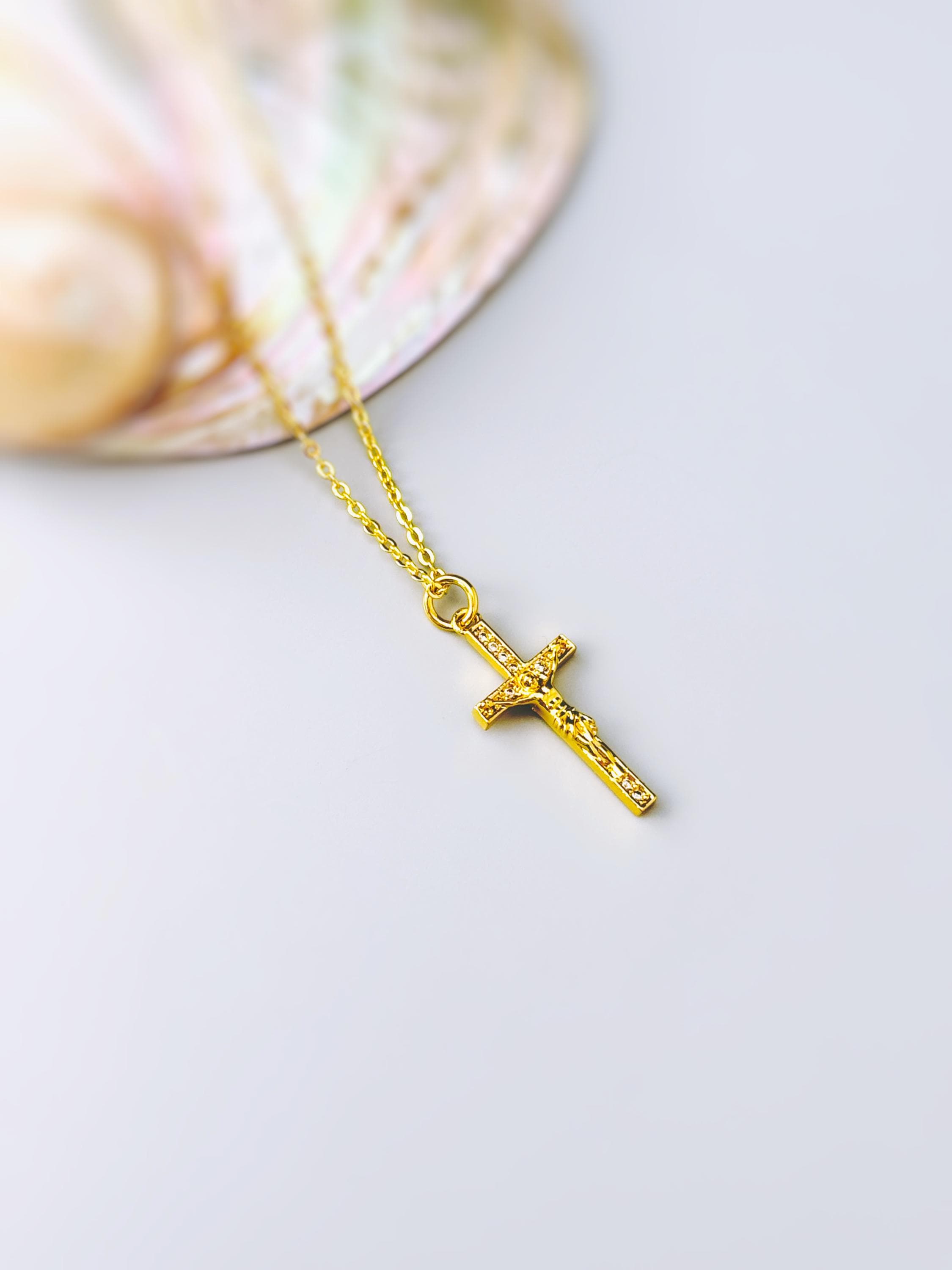 Crucifix Necklace Gold Dainty Catholic jewelry Jesus Christian cross faith necklace religious confirmation baptism Easter Gift for her woman