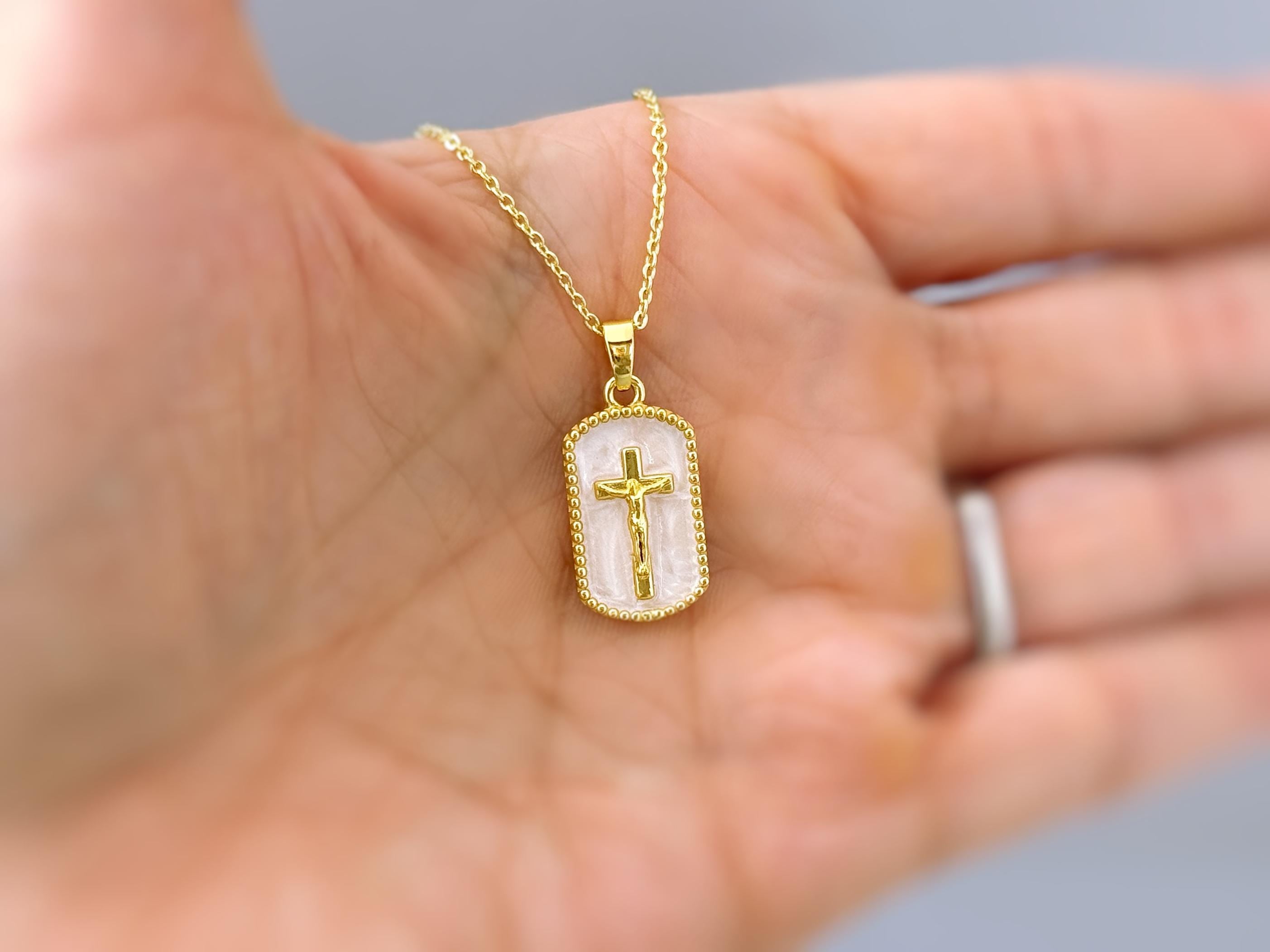 Crucifix Necklace Gold Dainty Catholic jewelry Jesus Christian cross faith necklace religious confirmation baptism Easter Gift for her woman