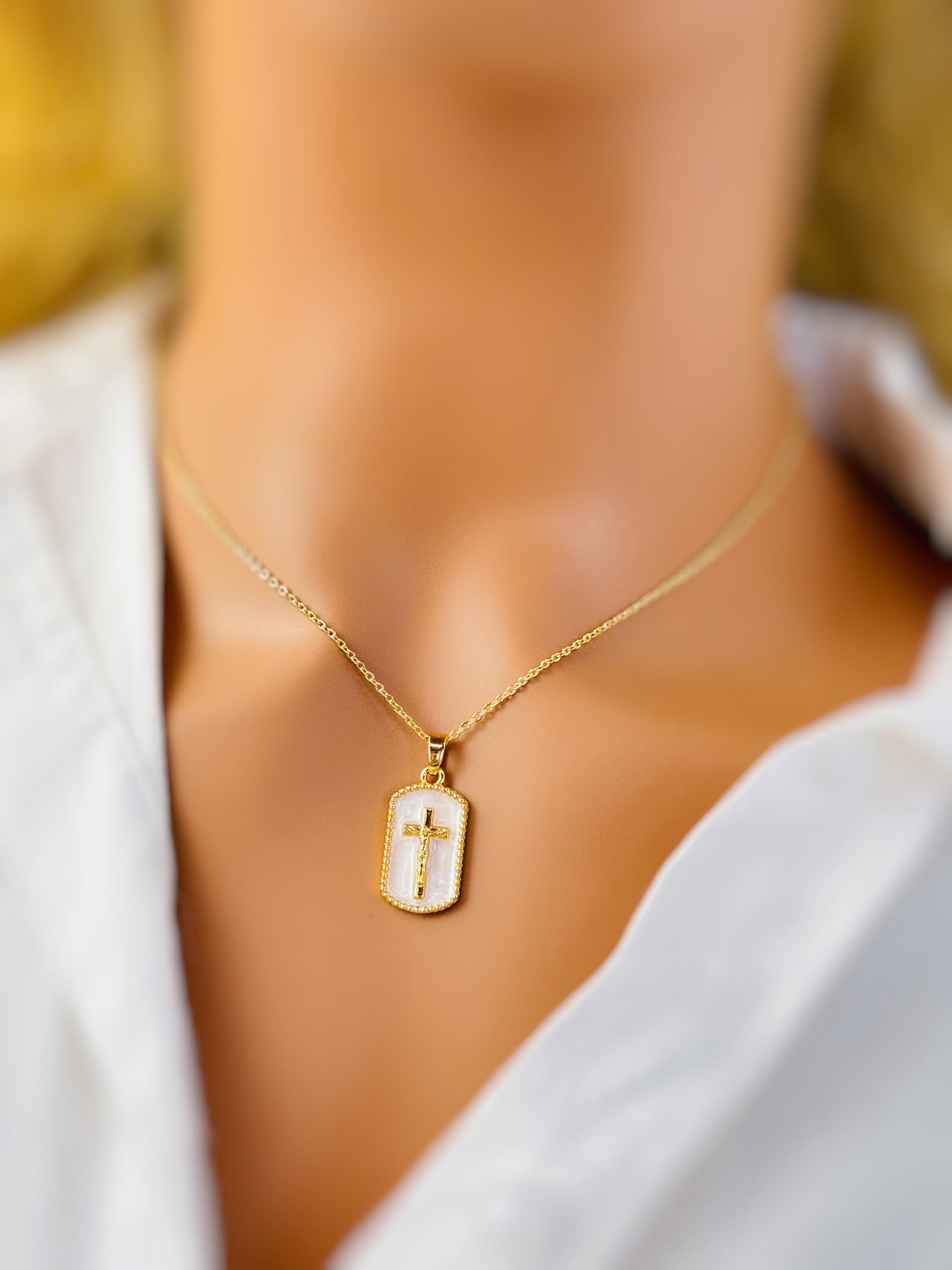 Crucifix Necklace Gold Dainty Catholic jewelry Jesus Christian cross faith necklace religious confirmation baptism Easter Gift for her woman
