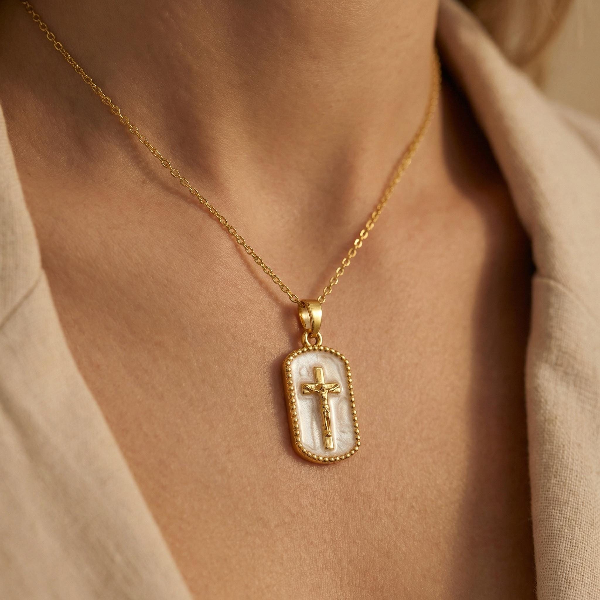 Crucifix Necklace Gold Dainty Catholic jewelry Jesus Christian cross faith necklace religious confirmation baptism Easter Gift for her woman