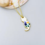 Cat Necklace Gold Cute Cat Jewelry pendant for women, Blue Porcelain Chinoiserie style Cat Lover Gift for moms, veterinarians, vet techs