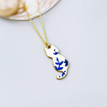 Cat Necklace Gold Cute Cat Jewelry pendant for women, Blue Porcelain Chinoiserie style Cat Lover Gift for moms, veterinarians, vet techs