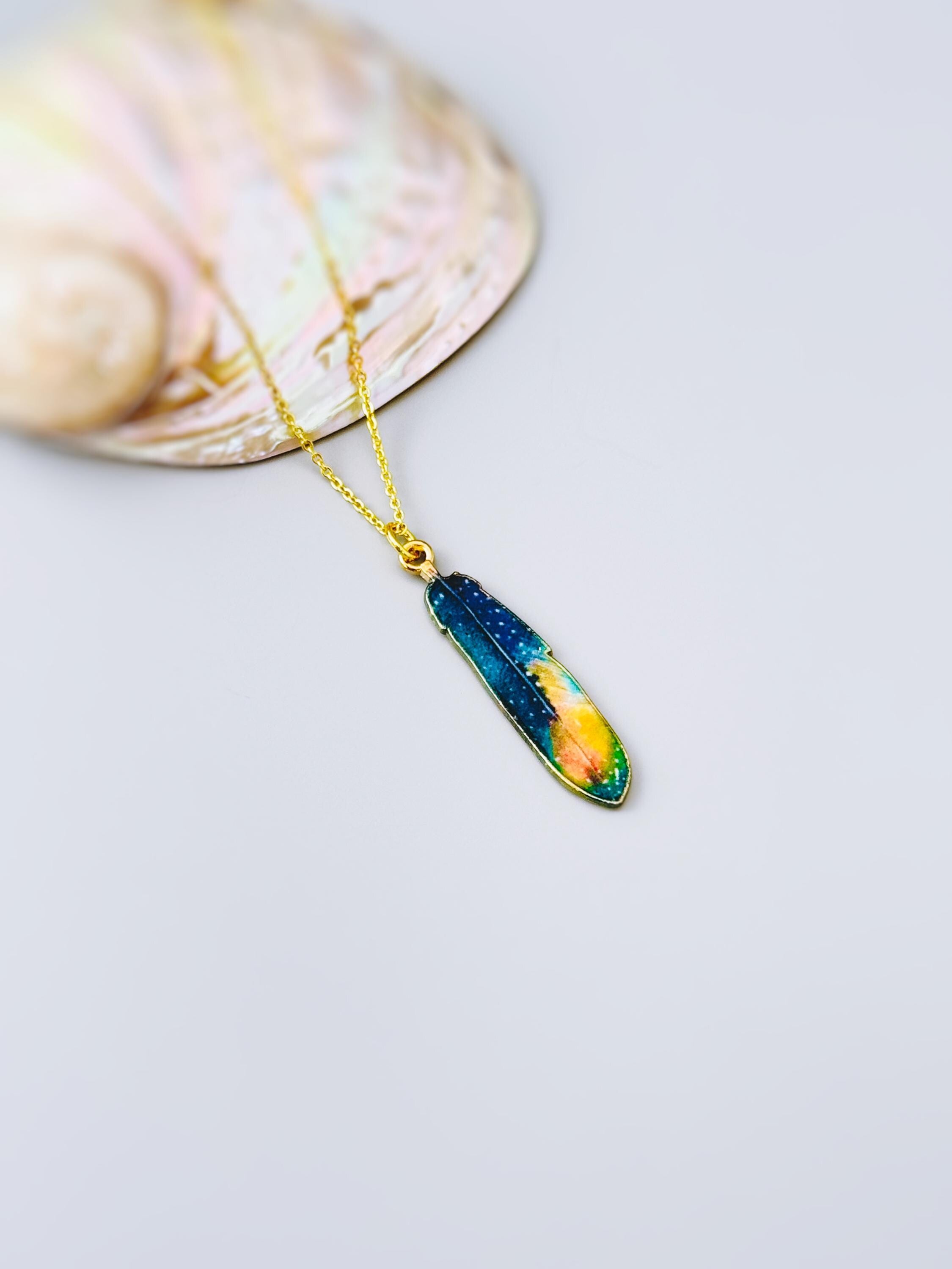 Colorful Feather Earrings dangle gold unique boho Bird Jewelry gift for moms, nature, bird lovers, bff, Handmade statement jewelry for women