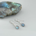 Dainty Labradorite earrings Sterling Silver, 14k Gold fill Tiny tear drop dangle earrings Dangly Handmade crystal Jewelry rose gold Ear Wire